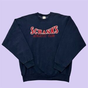 Vintage 90s Fruit of the Loom Shanks Athletic Club Crewneck Faded Navy XXL